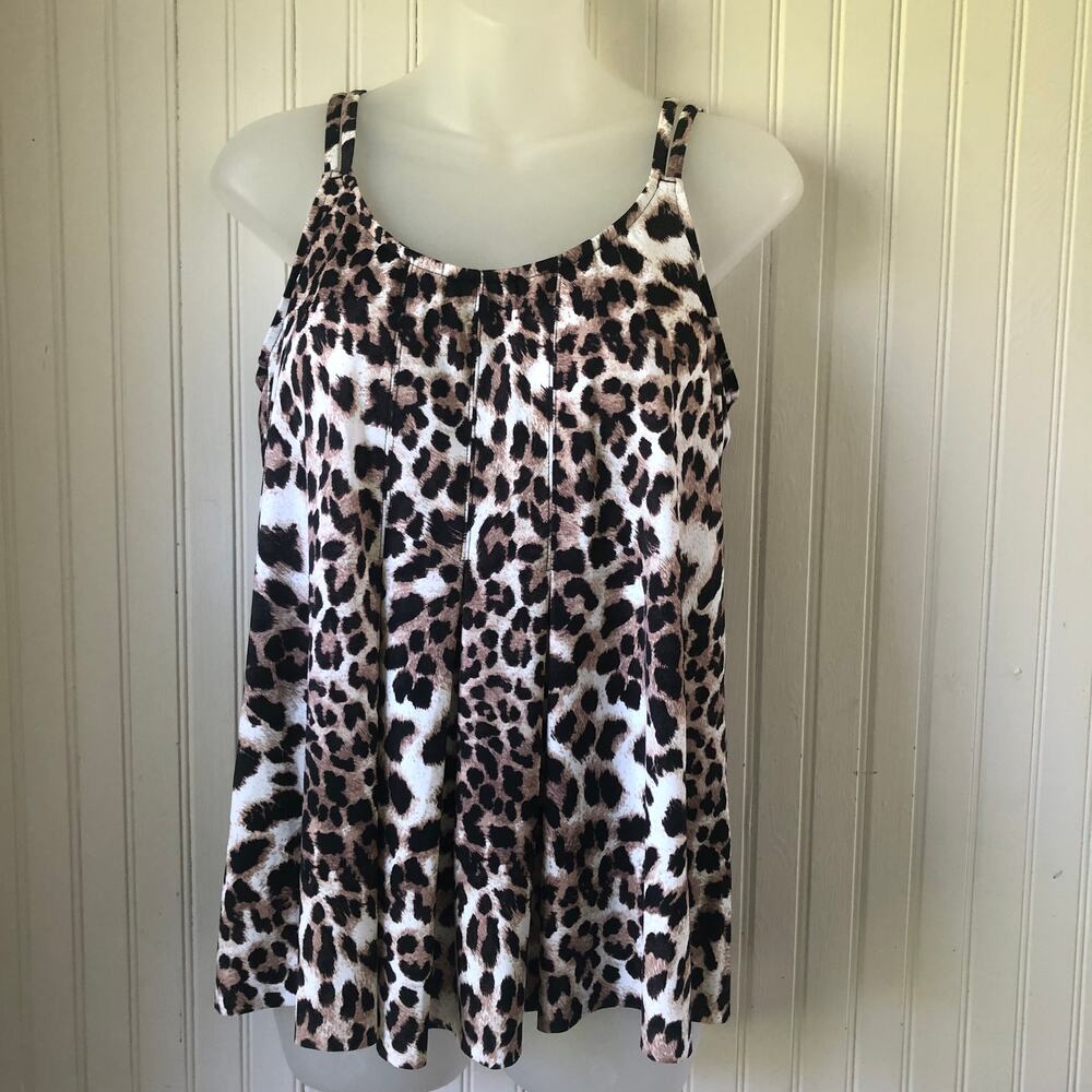 SWIM SOLUTIONS Retail $78 Animal Print Pleat Front Tankini Swim Top Size 8